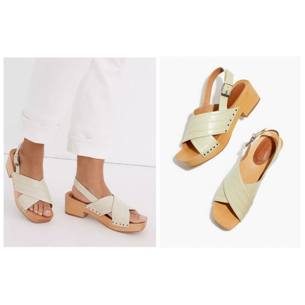 Madewell The Farrah Lime Green Leather Slingback Platform Clog Sandals 6.5 Y2K